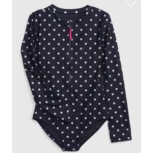 NWT Gap Gapkids Zipper Rash Guard Swim One-Piece in Navy Polka Dots (XS)